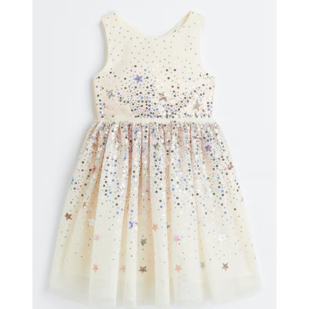H&M Girl's Sequined Tulle Dress in Cream/Stars Size 10 Sparkly Party Dress Up